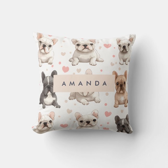 Monogram Personalisiert Adorable French Bulldog Kissen (Vorderseite)