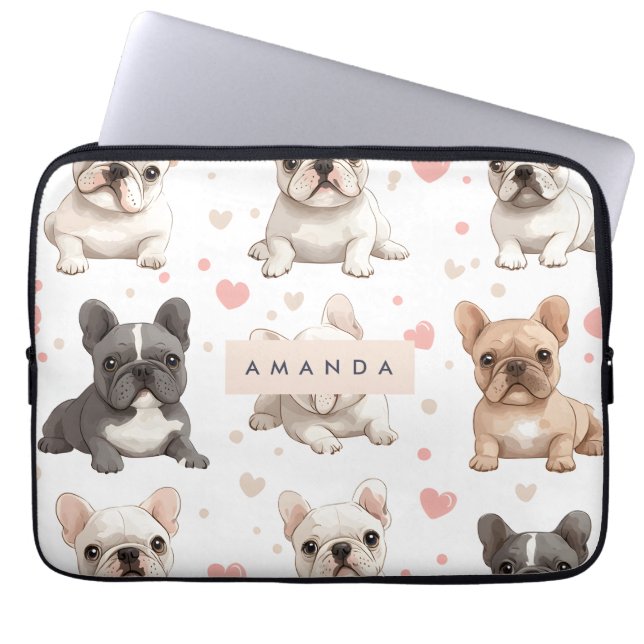 Monogram Personalisiert Adorable French Bulldog Laptopschutzhülle (Vorderseite)
