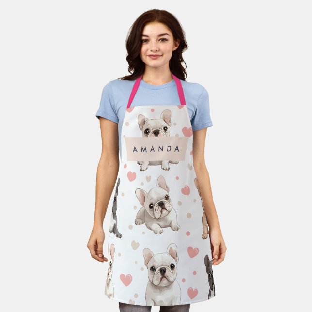 Monogram Personalisiert Adorable French Bulldog Schürze (Getragen)