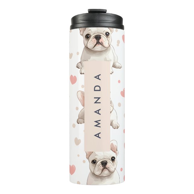 Monogram Personalisiert Adorable French Bulldog Thermosbecher (Vorderseite)