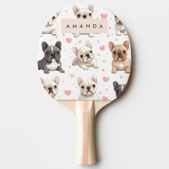 Monogram Personalisiert Adorable French Bulldog Tischtennis Schläger (Vorderseite)