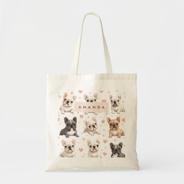 Monogram Personalisiert Adorable French Bulldog Tragetasche (Vorne)