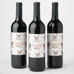 Monogram Personalisiert Adorable French Bulldog Weinetikett