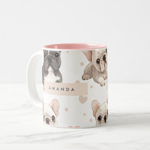 Monogram Personalisiert Adorable French Bulldog Zweifarbige Tasse