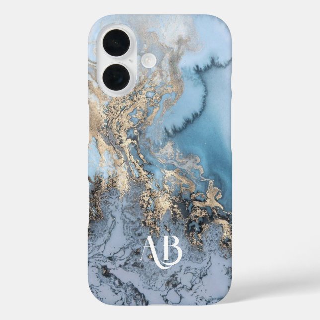 Monogram Personalisiert Blue Marble iPhone Case (Rückseite)