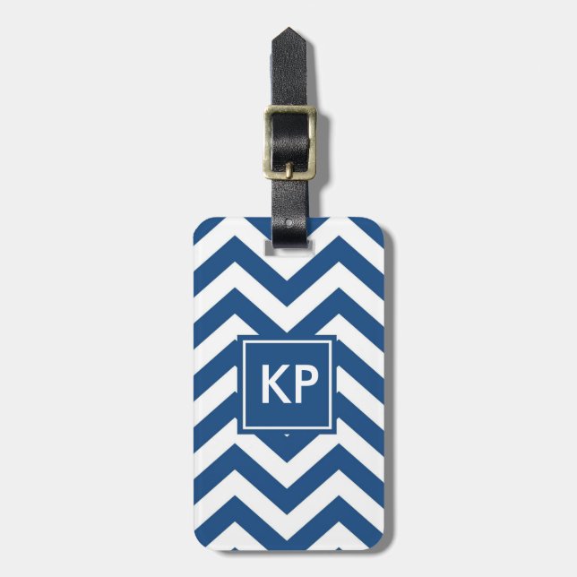 Monogram Personalisiert Blue Zickzack Luggage Tag Gepäckanhänger (Vorderseite vertikal)