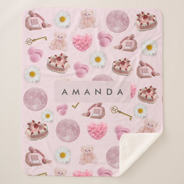 Monogram Personalisiert Coquette Pink Moon Feminin Sherpadecke (Vorderseite)