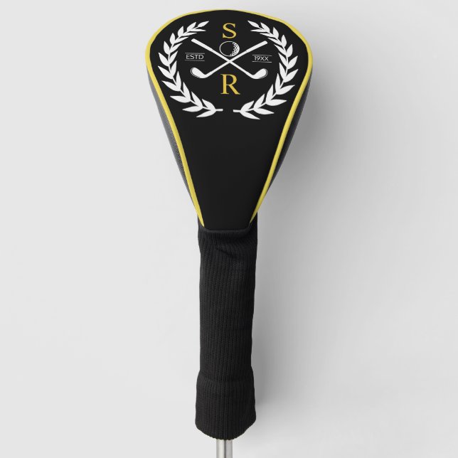 Monogram Personalisiert Elegant Golf Gold Kranz Golf Headcover (Vorderseite)