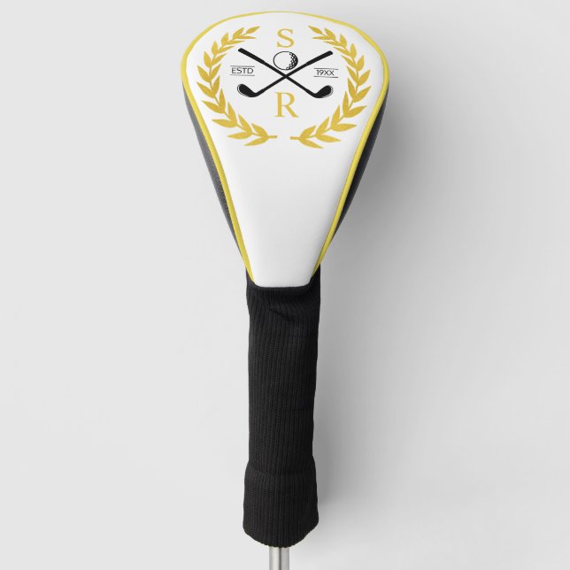 Monogram Personalisiert Elegant Golf Gold Kranz Headcover (Vorderseite)