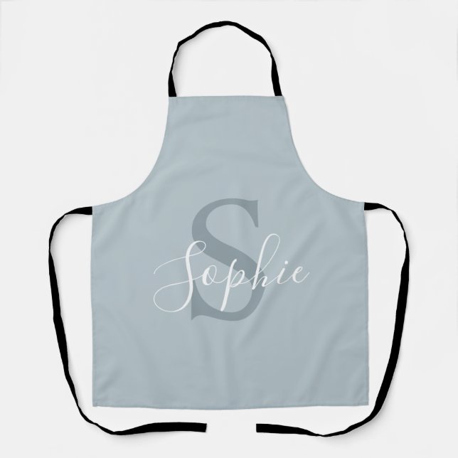 Monogram personalisiert Modern Blue Family Name Schürze (Vorderseite)