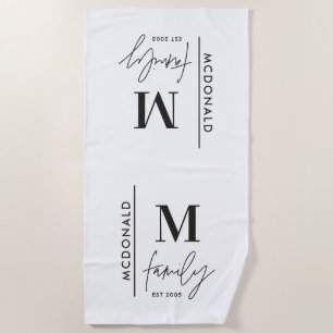 Monogram personalisiert moderne Minimal-Chic-Famil Strandtuch