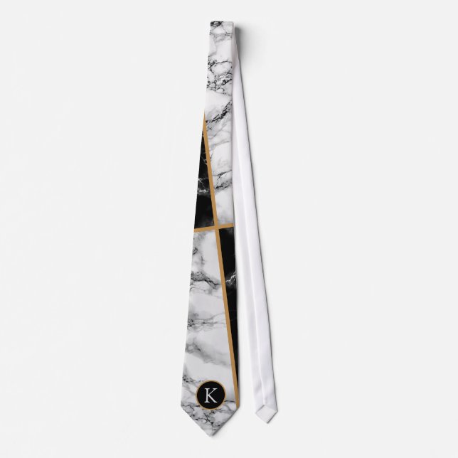 Monogram Personalisiert Neck Tie Schwarz-weiß Marb Krawatte (Vorderseite)