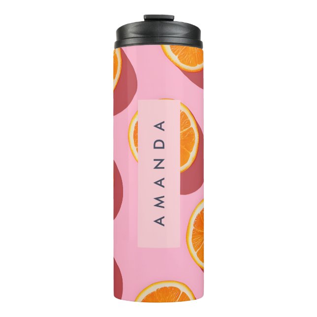 Monogram Personalisiert Orange Slice Muster Thermosbecher (Vorderseite)