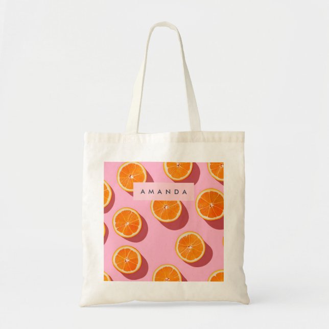 Monogram Personalisiert Orange Slice Muster Tragetasche (Vorne)