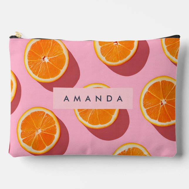 Monogram Personalisiert Orange Slice Muster Zubehörtasche (Vorderseite)