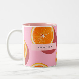 Monogram Personalisiert Orange Slice Muster Zweifarbige Tasse