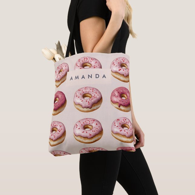 Monogram Personalisiert Pink Donut Pattern (Von Nahem)
