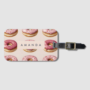 Monogram Personalisiert Pink Donut Pattern Gepäckanhänger