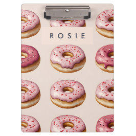 Monogram Personalisiert Pink Donut Pattern Klemmbrett
