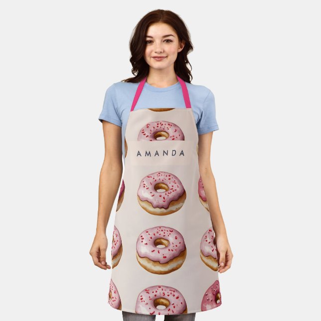 Monogram Personalisiert Pink Donut Pattern Schürze (Getragen)