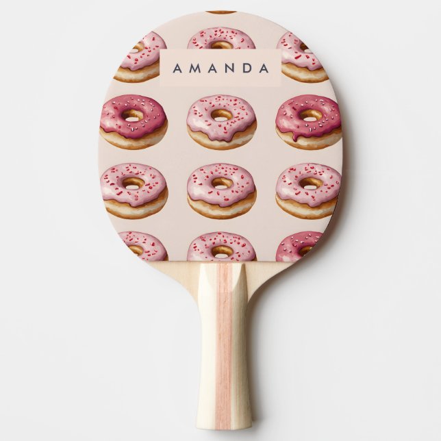 Monogram Personalisiert Pink Donut Pattern Tischtennis Schläger (Vorderseite)