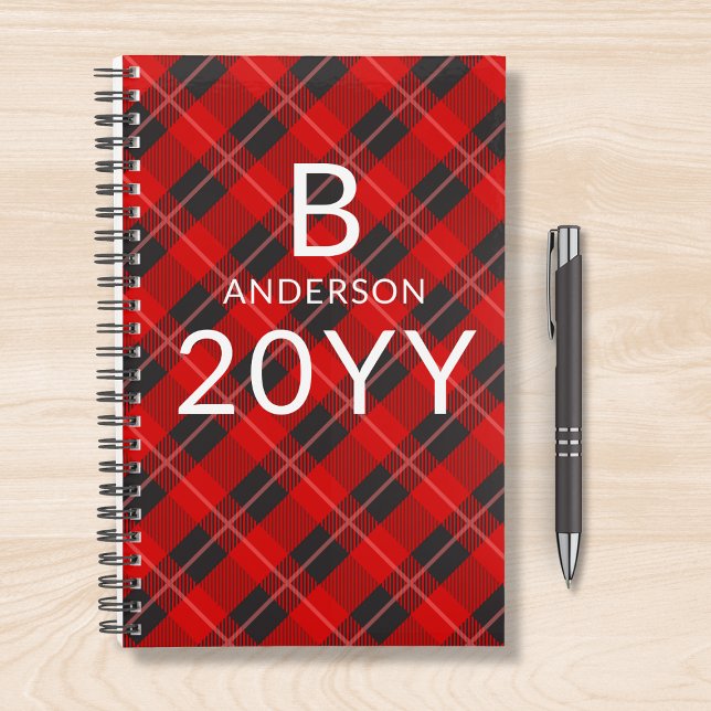 Monogram Personalisiert Red Tartan Kariertes Muste Planer (Von Creator hochgeladen)