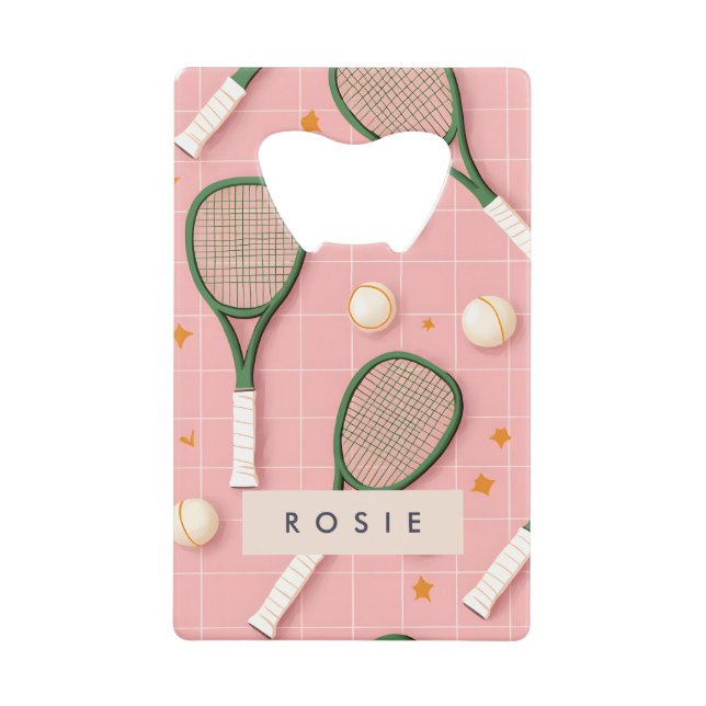 Monogram Personalisiert Retro Tennis Racket Muster Geldbeutel Flaschenöffner (Vorderseite)