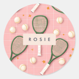 Monogram Personalisiert Retro Tennis Racket Muster Runder Aufkleber