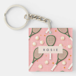 Monogram Personalisiert Retro Tennis Racket Muster Schlüsselanhänger