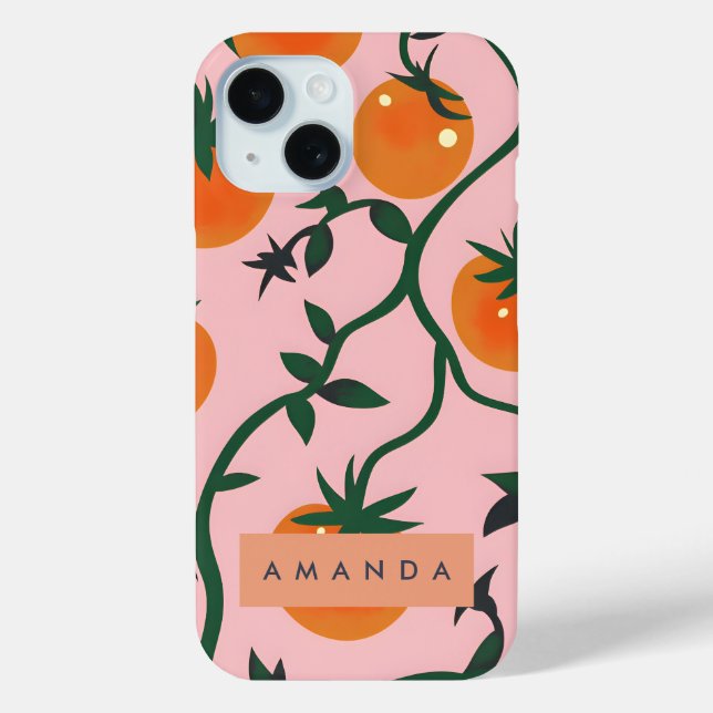 Monogram Personalisiert Retro Tomato Vine Muster Case-Mate iPhone Hülle (Rückseite)