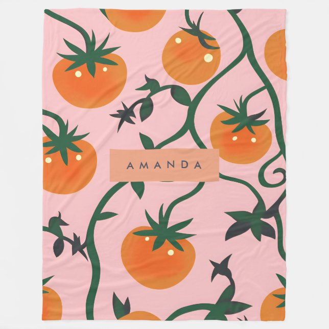Monogram Personalisiert Retro Tomato Vine Muster Fleecedecke (Vorderseite)