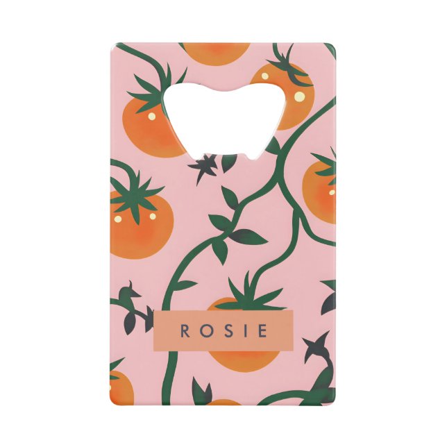 Monogram Personalisiert Retro Tomato Vine Muster Geldbeutel Flaschenöffner (Vorderseite)