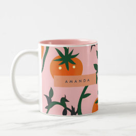 Monogram Personalisiert Retro Tomato Vine Muster Zweifarbige Tasse