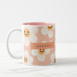 Monogram Personalisiert Smile Daisy Floral Muster Zweifarbige Tasse