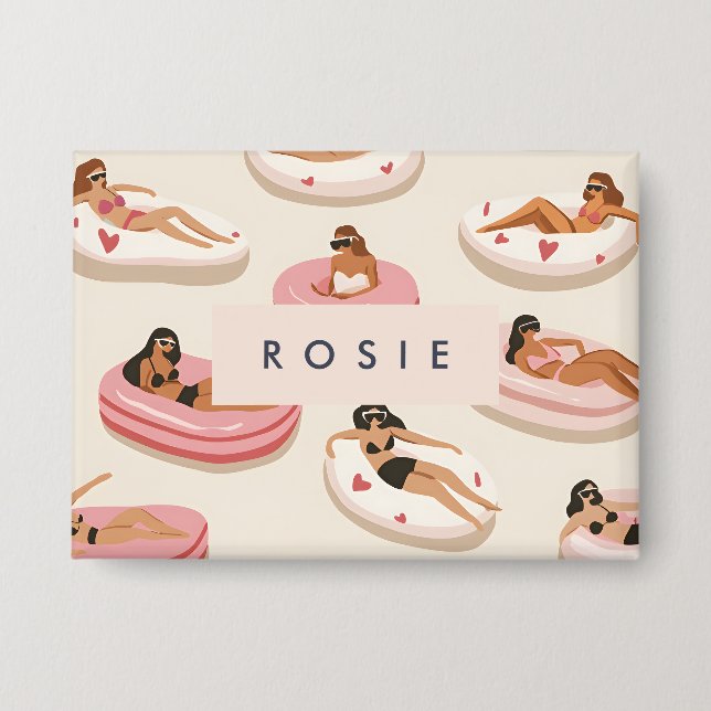 Monogram Personalisiert Summer Pool Floating Muste Button (Vorderseite)