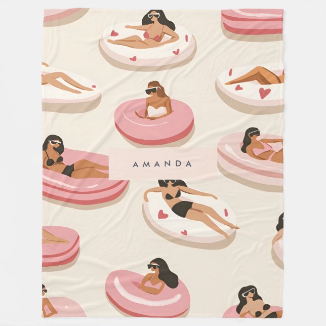 Monogram Personalisiert Summer Pool Floating Muste Fleecedecke (Vorderseite)