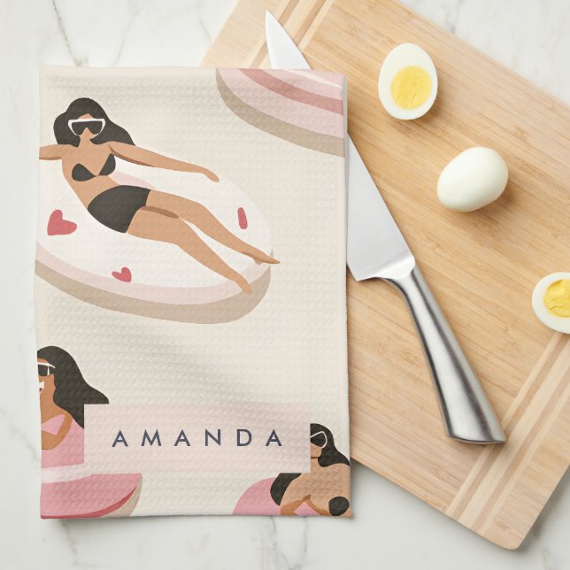 Monogram Personalisiert Summer Pool Floating Muste Geschirrtuch (Viertel Falte)