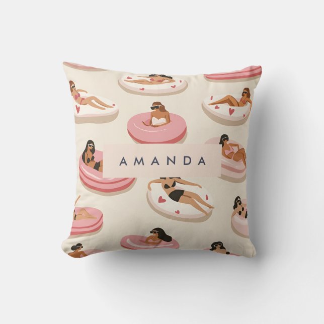 Monogram Personalisiert Summer Pool Floating Muste Kissen (Vorderseite)