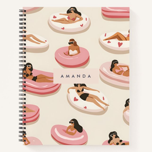 Monogram Personalisiert Summer Pool Floating Muste Notizbuch (Vorderseite)