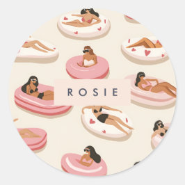 Monogram Personalisiert Summer Pool Floating Muste Runder Aufkleber
