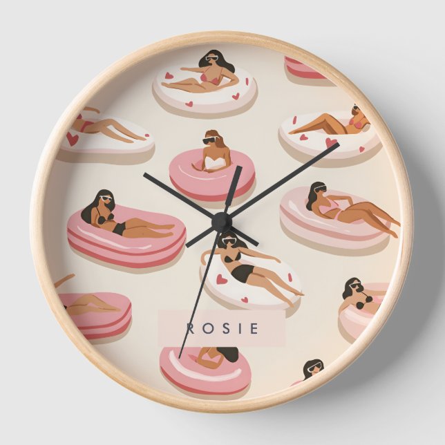 Monogram Personalisiert Summer Pool Floating Muste Uhr (Vorderseite)