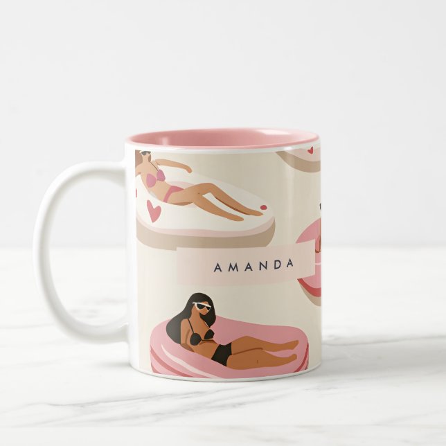 Monogram Personalisiert Summer Pool Floating Muste Zweifarbige Tasse (Links)