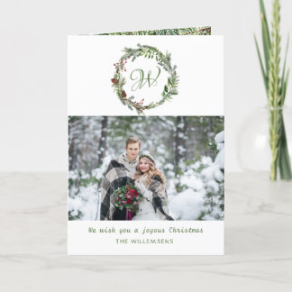 Monogram Pine Wath Christmas Foto Weihnachtskarte Feiertagskarte