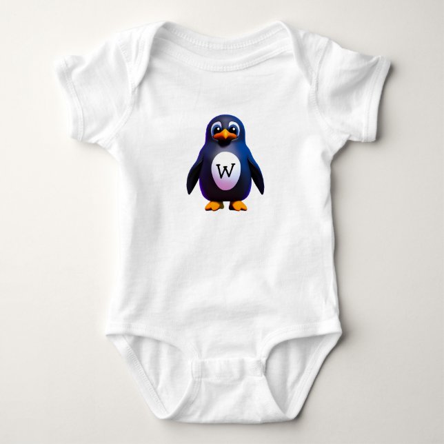 Monogram Pinguin Baby Strampler (Vorderseite)