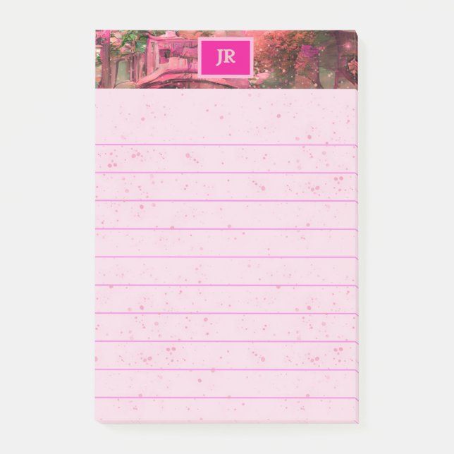 Monogram Pink Abstrakt Forest World Post-it Klebezettel (Vorderseite)