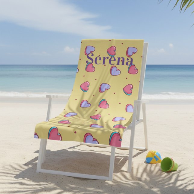 Monogram Pink and Yellow Heart Beach Handtuch (Von Creator hochgeladen)