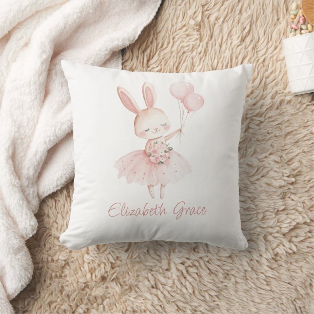 Monogram Pink Ballerina Bunny Girl Kinderzimmer Sc Kissen (Decke)