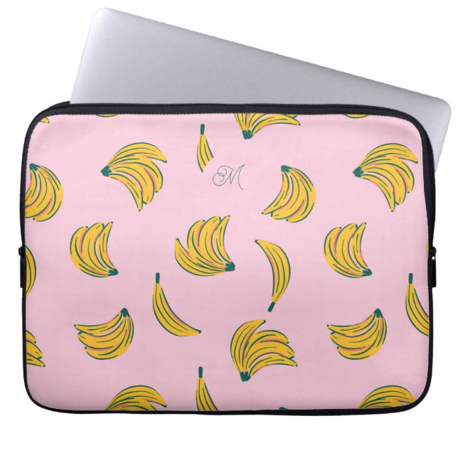 Monogram Pink Banana Muster Laptopschutzhülle (Vorderseite)