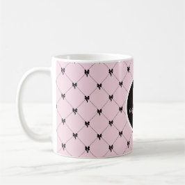 Monogram Pink & Black Bow Script Mug Kaffeetasse