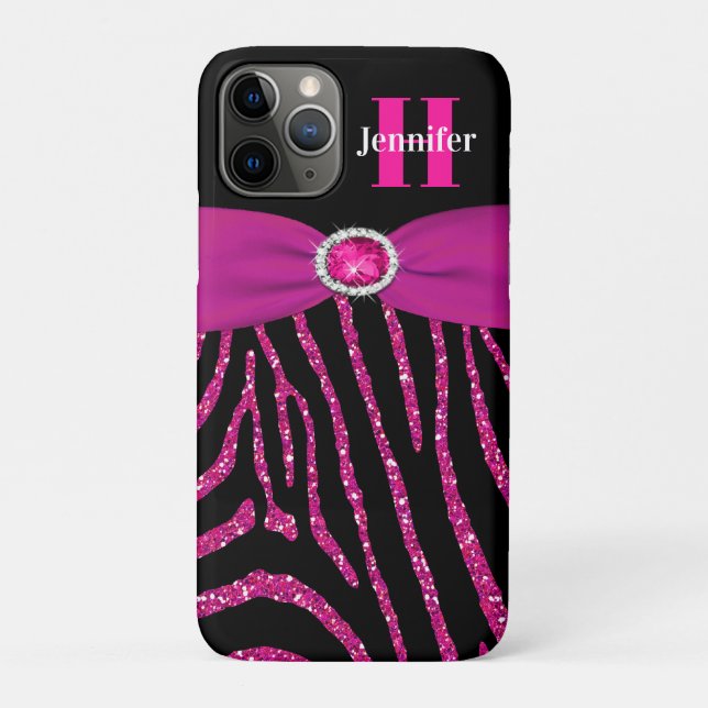 Monogram Pink, Black Glitzer Zebra iPhone 11 Fall Case-Mate iPhone Hülle (Rückseite)